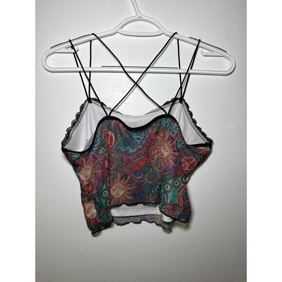 Romwe Celestial lace trim sheer strappy cropped tank top womens large whimsigoth - Picture 4 of 7